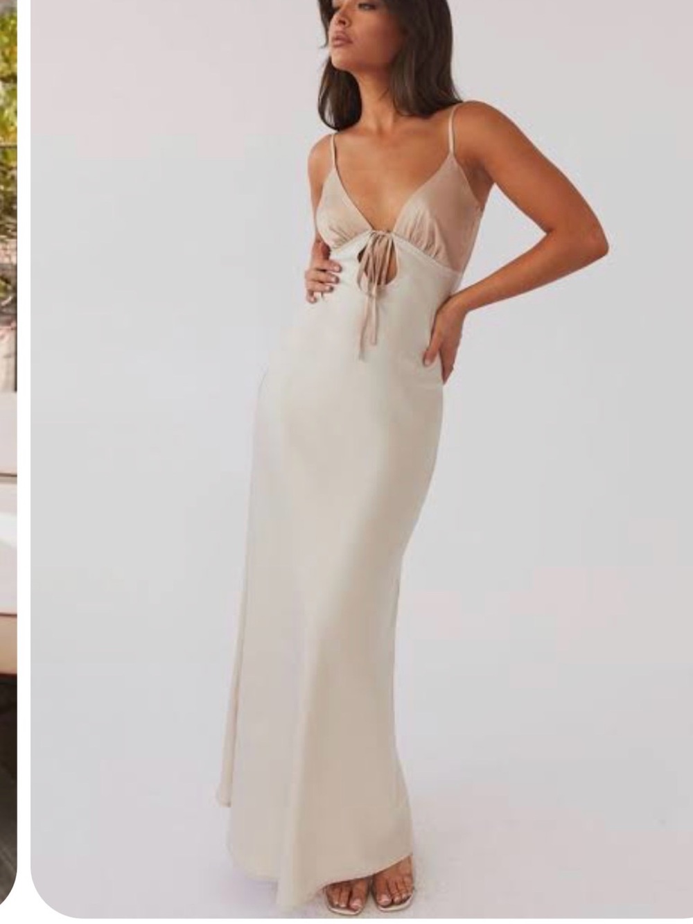 Peppermayo Two-Tone Beige & Cream Maxi Dress